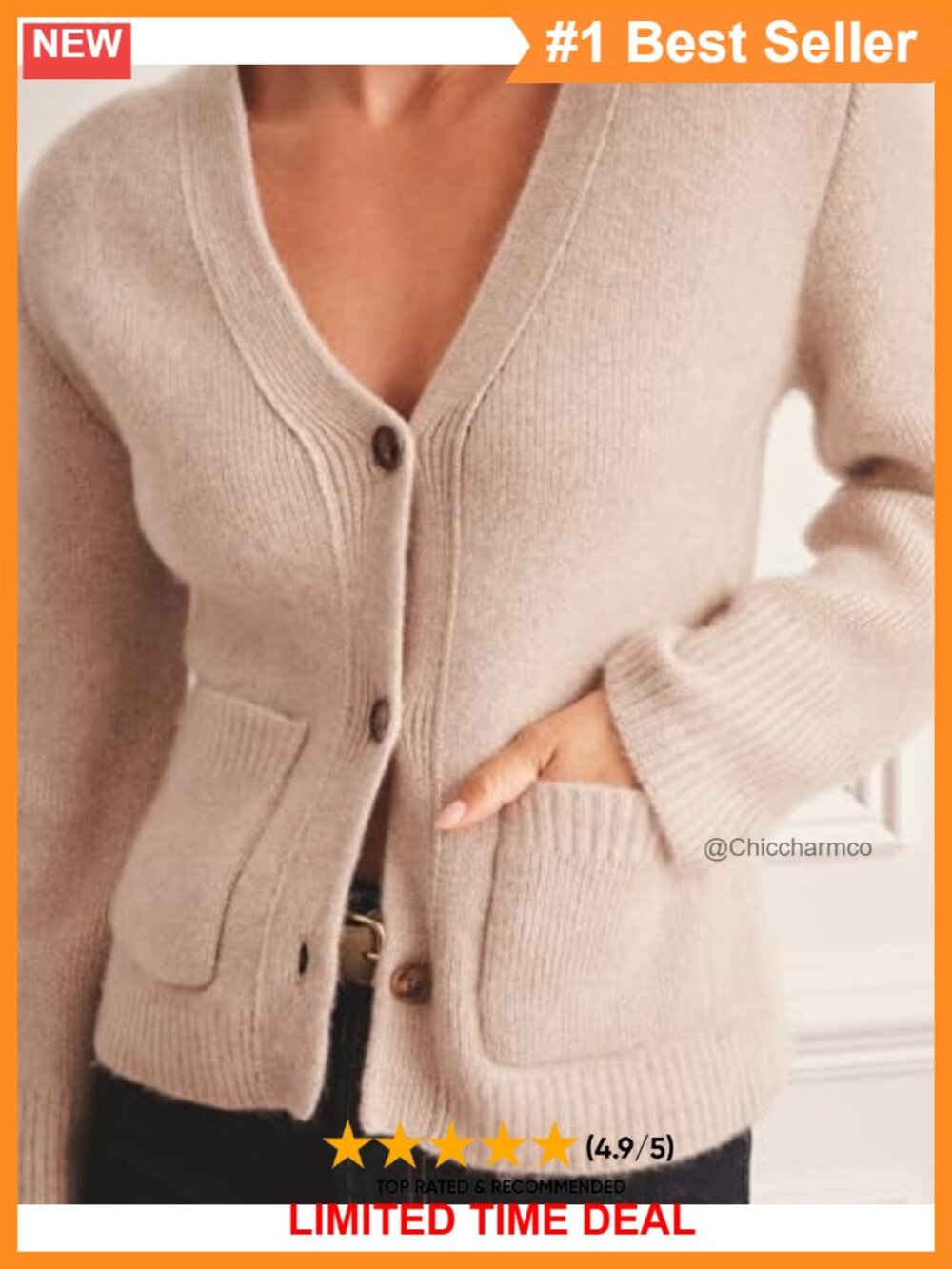 Ultra Luxe 100% Cashmere Slim V-Neck Cardigan Pockets Ribbed - Picture 2 of 4